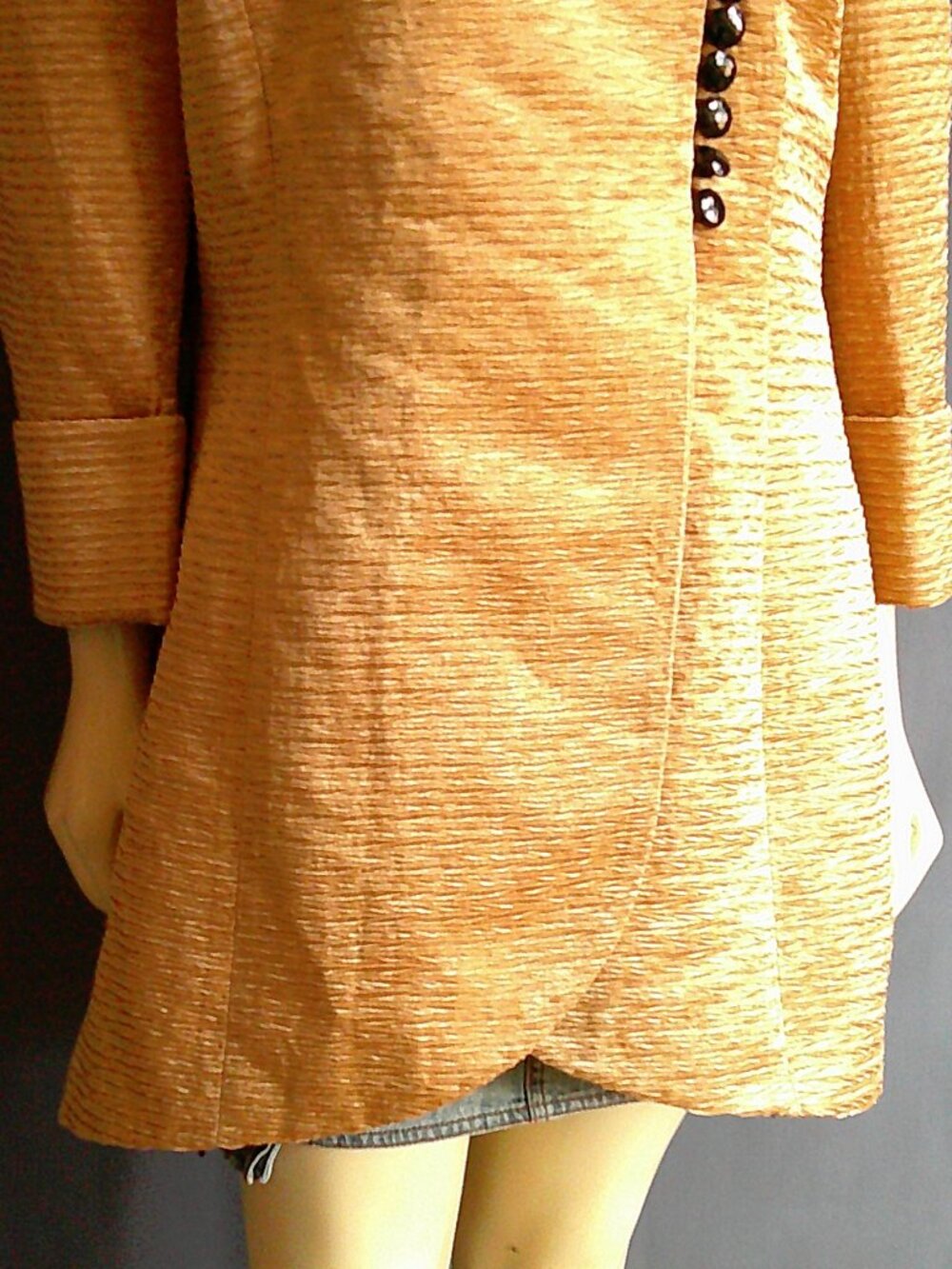 Ashro Gold Textured Wrap Long Party Special Occasion Jacket 16 - Picture 4 of 9